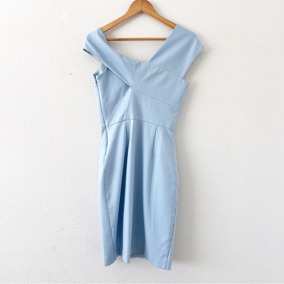 Nicholas One Shoulder Sheath Midi Dress in Light Blue - Picture 7 of 8